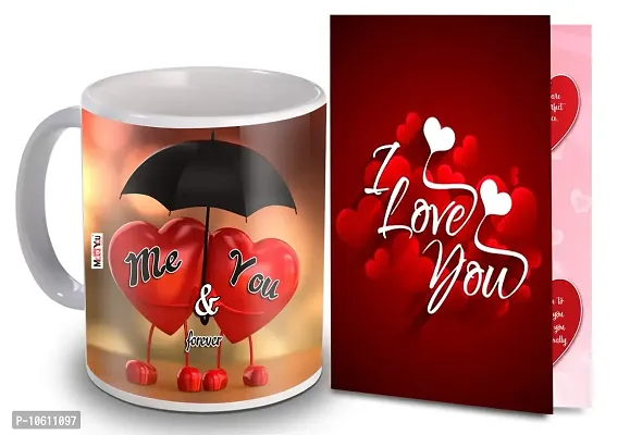 ME&YOU I Love You Greeting Card with Love Quoted Multicolor Ceramic Mug for Valentine's Day-thumb0