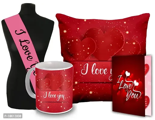 ME & YOU Valentine's Day Gift for Your Wife, Girlfriend | I Love You Sashe, Ceramic Coffee Mug,Propose Greeting Card and Love Quoted Pillow for Birthday,Anniversary.