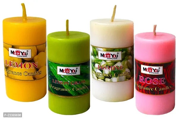 ME  YOU Multicolor Pillar Scented Candles - Pillar Aroma Candle| Fragrance Candle for Home Fragrance |Pillar Candle for Room  Office Deacute;cor | Festive Candle Set in Pack 4-thumb0