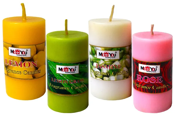 ME  YOU Multicolor Pillar Scented Candles - Pillar Aroma Candle| Fragrance Candle for Home Fragrance |Pillar Candle for Room  Office Deacute;cor | Festive Candle Set in Pack 4