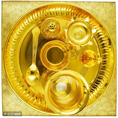 ME  YOUnbsp;Decorative Golden Plated Pooja Thali | Diwali Special Puja Thali Set | Indian Occasional Gift Puja Thali | Festive Puja thali Set | Pooja Thali set with Laxmi Yantra - 10 Inch-thumb4