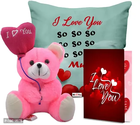 ME & YOU Beautiful Love Quoted Printed Cushion (16*16 Inch) & Teddy with Greeting Card for Valentine Gifts (Multicolor)-thumb0