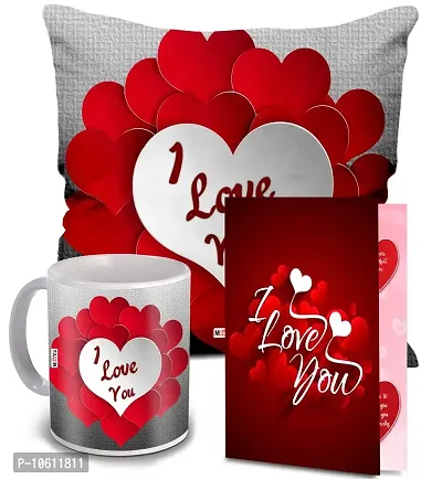 ME & YOU Love Quoted Cushion and Ceramic Mug with I Love You Greeting Card for Valentine's Day, Birthday, Anniversary (Multicolor)