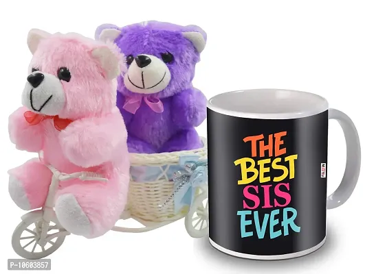 ME & YOU Gifts for Sister, Cycle Teddy with Printed Ceramic Mug Gift on her Birthday/Rakhi/Raksha Bandhan/Anniversary/Bhaidooj-thumb0