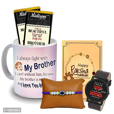 Midiron Rakhi Gift Hamper with Premium Chocolate and Coffee Mug Gift Gifts for Brother | Rakhi Gift for Brother with Designer Rakhi, Coffee Mug, Chocolates, Watch and Greeting Card