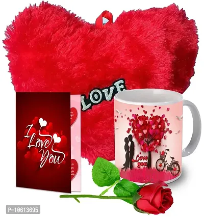 ME & YOU Greeting Card with Soft Red Heart, Artificial Red Rose and Printed Ceramic Coffee Mug for Valentine's Day,Anniversary and Gift for Boyfriend, Girlfriend, Husband, Wife and Special Person.