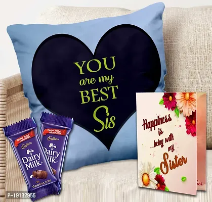 Midiron Rakhi Combo Set for Sister| Rakhi Gift Hamper |Chocolate with Printed Cushion  Chocolate | Rakhi Gifts for Bahen | Raksha Bandhan Git for Sister | Printed Coffee Mug - 325 ml