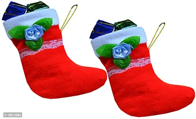 ME & YOU Beautiful Hanging Christmas stocking Socks Red and White Color (6.2 Inch) ( Pack 2)