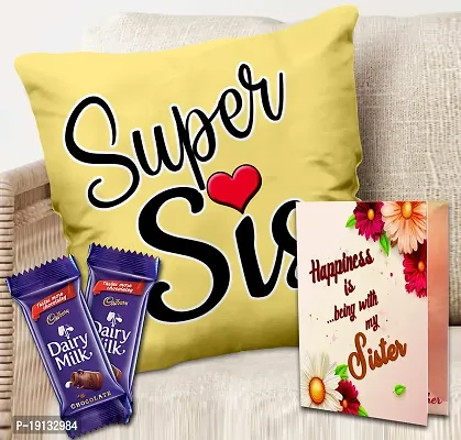 Midiron Tasty  Delicious Chocolates |Rakhi Gift for Sister | Raksha Bandhan Gifts Hamper |Chocolate Pack, Sister Greeting Card  Printed Cushion | Gift for Sister |  Pack of 2