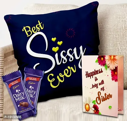 Midiron Chocolate Gift for Sister/Bahen/Sis | Rakhi Gift Hamper for Sister | Return Gift for sister on Raksha Bandhan | Gift for Little Sister with Chocolates, Greeting Card  Printed Cushion with Filler - 12*12 Inch