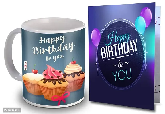 ME & YOU Birthday Gifts, Greeting Card with Happy Birthday Printed Ceramic Mug ( Multicolor)-thumb0