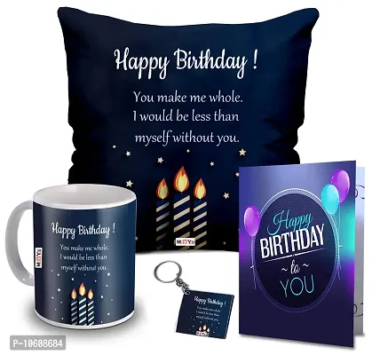 ME & YOU Printed Cushion with Ceramic Mug and MDF Keychain, Greeting Card Gift for Father Mother Brother Sister Friends On Birthday, Birthday Gifts-thumb0