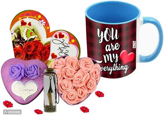 ME&YOU Romantic Gifts, Surprise Flower Box, Greeting Card with Message Bottle & Printed Colored Mug for Wife, Girlfriend, Fiance On Valentine's Day IZ19Tinbox2PurCard5Msgbott2MUb-STLove-38