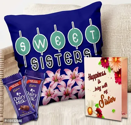 Midiron Chocolate Gift for Sister/Bahen/Sis | Rakhi Gift Hamper for Sister | Return Gift for sister on Raksha Bandhan | Gift for Little Sister with Chocolates  Printed Cushion with Filler ( Pack of 3)