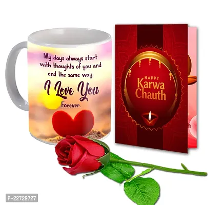 ME  YOU Karwachauth Gift Hamper for Love One, Wife, Girlfriend | Karwa Chauth Gifts Set, Gift Combo for Wife on Karwa Chauth with Coffee Mug, Artificial Rose and Greeting Card