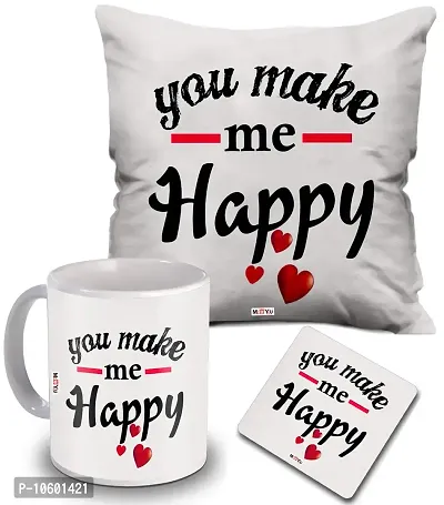 ME & YOU Love Quoted Printed Cushion, Ceramic Mug with MDF Coaster Gifts for Wife/Husband/Girlfriend/Boyfriend/Fiance on her Birthday/Anniversary/Valentine's Day