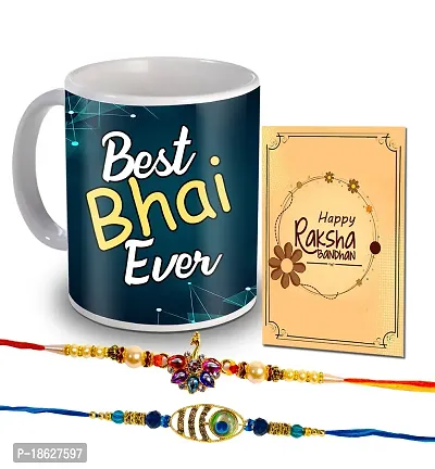 Avirons Designer Rakhi with 325Ml Printed Ceramic Coffee Mug for brother |Rakhi Gift Box for Raksha Bandhan for Brother | Rakhi Gift for Bhai - Pack of 3