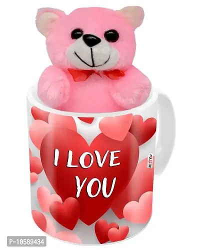 ME&YOU Romantic Gifts, Surprise Teddy with Printed Mug for Wife, Girlfriend, Fiance On Valentine's Day, Birthday, Anniversary, Karwa Chauth and Any Special Occasion ( Printed Ceramic Mug - 325ml )