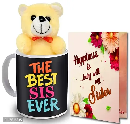 ME & YOU Gift for Sister | Birthday Gift for Sister | Return Rakhi Gift for Sister | Anniversary Gift for Sister | Cream Teddy Gift for Sister Material - Ceremic
