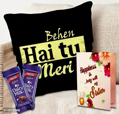 Midiron Rakhi Combo Set for Sister| Rakhi Gift Hamper |Chocolate with Printed Cushion | Rakhi Gifts for Bahen | Raksha Bandhan Git for Sister | Cushion Cover with Filler - 12*12 Inch-thumb0