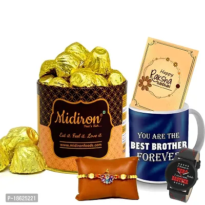 Midiron Rakhi Gift Hamper with Premium Chocolate, Wrist Watch and Coffee Mug for Brother | Rakhi Gift for Brother ( Chocolate, Rakhi, Greeting Card)-thumb0