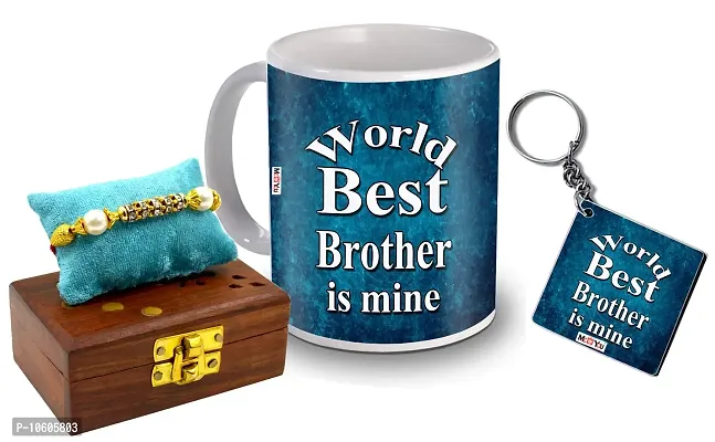 ME & YOU Raksha Bandhan Gift for Brother, Printed Ceramic Mug and MDF Keychain, Rakhi Set ( Multicolor)-thumb0