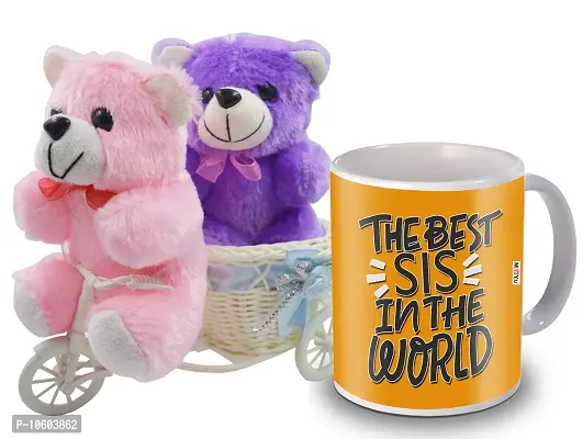 ME & YOU Gifts for Sister, Cycle Teddy with Printed Ceramic Mug Gift on her Birthday/Rakhi/Raksha Bandhan/Anniversary/Bhaidooj-thumb0