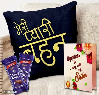 Midiron Chocolate Gift for Sister/Bahen/Sis | Rakhi Gift Hamper for Sister | Return Gift for sister on Raksha Bandhan | Gift for Little Sister with Chocolates  Printed Cushion with Filler ( Pack of 3)-thumb0