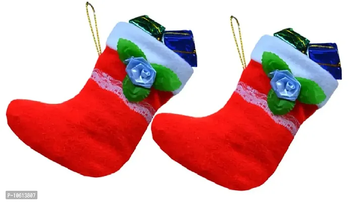ME & YOU Beautiful Hanging Christmas stocking Socks Red and White Color (6.2 Inch) ( Pack 2) IZ21ChristmasStocking2Pack2-02