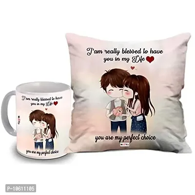 ME & YOU Beautiful Love Quoted Printed Cushion (16*16 Inch) & Mug Valentine Gifts (Multicolor)