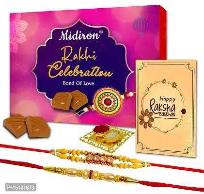 Midiron Rakhi for Brother| Rakhi Gift for Brother | Rakhi Gift Set | Rakhi Chocolate gift pack for Brother | Chocolates, Rakhi with Roli and Greeting Card Gift Set-29/95-1