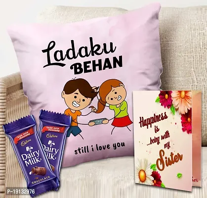 Midiron Tasty  Delicious Chocolates |Rakhi Gift for Sister | Raksha Bandhan Gifts Hamper |Chocolate Pack  Printed Cushion Gift for Sister | Pack of 3