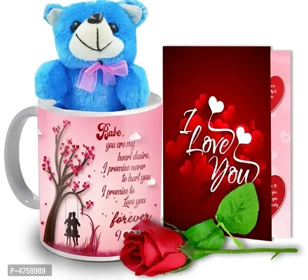 ME&YOU Love Gift for Valentine, Birthday, Anniversary (Ceramic Coffee Mug, Card, Rose, Teddy)