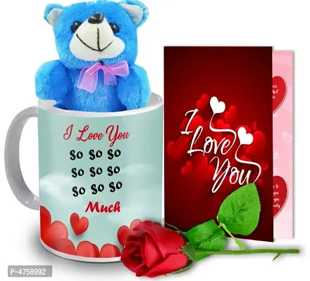 ME&YOU Love Gift for Valentine, Birthday, Anniversary (Ceramic Coffee Mug, Card, Teddy, Rose)