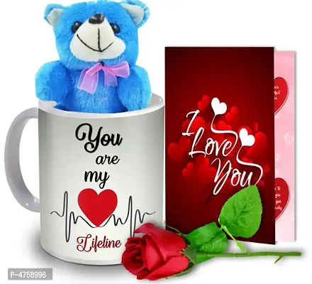 ME&YOU Love Gift for Valentine, Birthday, Anniversary (Ceramic Coffee Mug, Card, Rose, Teddy)