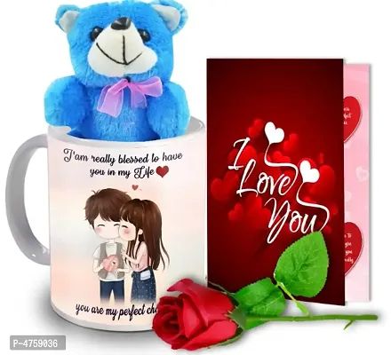 ME&YOU Love Gift for Valentine, Birthday, Anniversary (Ceramic Coffee Mug, Card, Teddy, Rose)