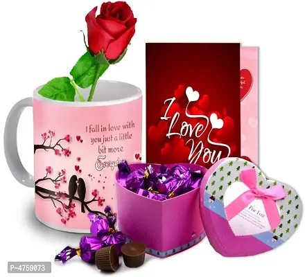 ME&YOU Surprise Gift for Girlfriend, Artificial Rose, Chocolate Box, Greeting Card, Love Quoted Coffee Mug Gift for Valentine's