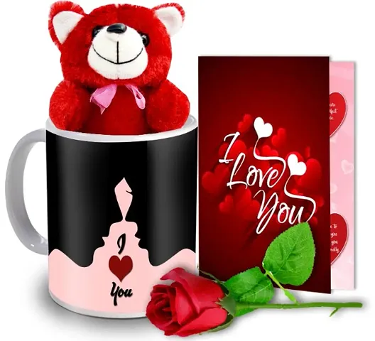 ME&YOU Love Gift for Valentine, Anniversary (Ceramic Coffee Mug, Rose, Teddy, Card)