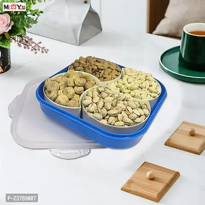 ME  YOU Plastic Square Shape 4 Compartment Multipurpose Box | Dry Fruit/ Dried Fruit/ Snacks Storage Box | Food Grade Plastic (Color Blue)