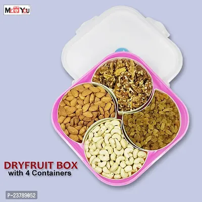 ME  YOU Plastic Square Shape 4 Compartment Multipurpose Box | Dry Fruit/ Dried Fruit/ Snacks Storage Box | Food Grade Plastic (Color Pink)