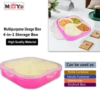 ME  YOU Plastic Square Shape 4 Compartment Multipurpose Box | Dry Fruit/ Dried Fruit/ Snacks Storage Box | Food Grade Plastic (Color Pink)-thumb1