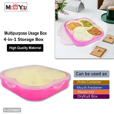 ME  YOU Plastic Square Shape 4 Compartment Multipurpose Box | Dry Fruit/ Dried Fruit/ Snacks Storage Box | Food Grade Plastic (Color Pink)-thumb2