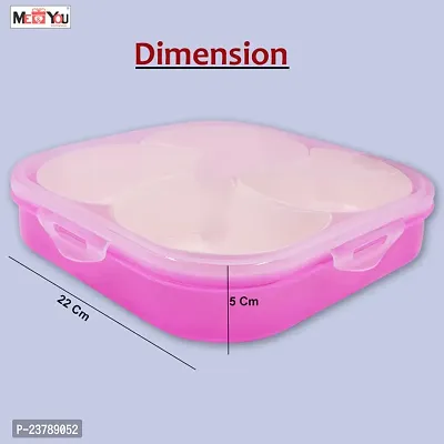 ME  YOU Plastic Square Shape 4 Compartment Multipurpose Box | Dry Fruit/ Dried Fruit/ Snacks Storage Box | Food Grade Plastic (Color Pink)-thumb3