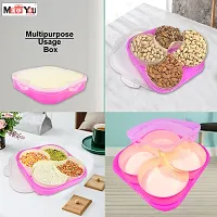 ME  YOU Plastic Square Shape 4 Compartment Multipurpose Box | Dry Fruit/ Dried Fruit/ Snacks Storage Box | Food Grade Plastic (Color Pink)-thumb3