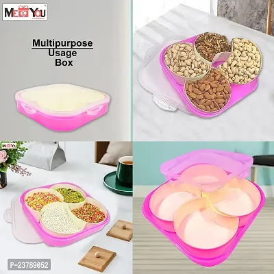 ME  YOU Plastic Square Shape 4 Compartment Multipurpose Box | Dry Fruit/ Dried Fruit/ Snacks Storage Box | Food Grade Plastic (Color Pink)-thumb4