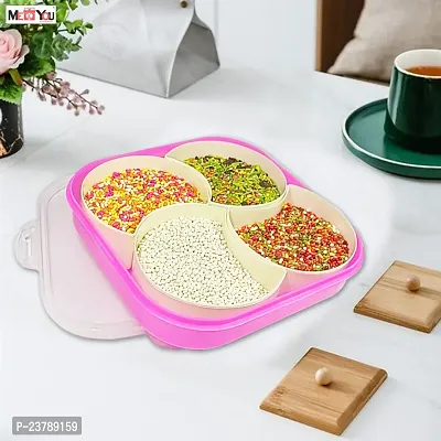 ME  YOU Dry Fruit/ Dried Fruit/ Snacks Storage Box | Food Grade Plastic 4 Compartment Multipurpose Box with lid| (Pink Color)