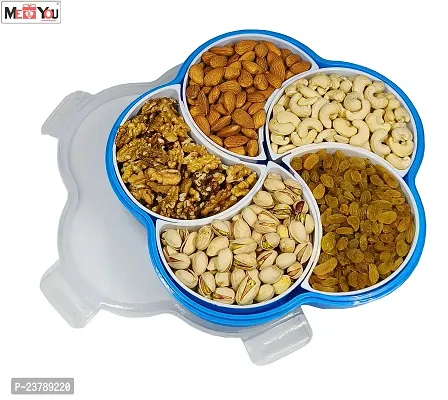 ME  YOU Plastic Square Shape 5 Compartment Multipurpose Box | Dry Fruit/ Dried Fruit/ Snacks Storage Box | Dining Table Serving Box for, Nuts and Dry Fruits | Food Grade Plastic (Color Blue)
