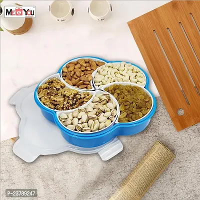 ME  YOU Dry Fruit/ Dried Fruit/ Snacks Storage Box | Food Grade Plastic 5 Compartment Multipurpose Box with lid| Storage Box for Kitchen/Dinning Table (Blue Color)