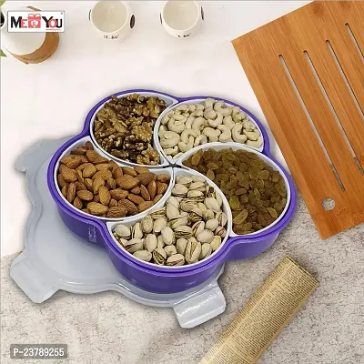 ME  YOU Plastic Square Shape 5 Compartment Multipurpose Box | Dry Fruit/ Dried Fruit/ Snacks Storage Box | Dining Table Serving Box for, Nuts and Dry Fruits | Food Grade Plastic (Color Purple)