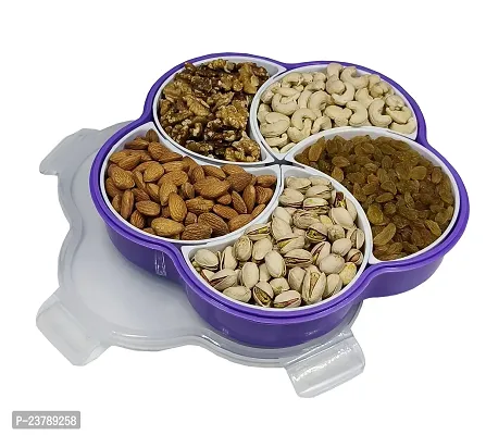 ME  YOU Condiment Storage Box with Lid | Multi Usage Storage Box with 4 Compartment | Dry Fruit/ Dried Fruit/ Snacks / Masala Storage Box | Storage Box for Kitchen/Dinning Table (Purple Color)